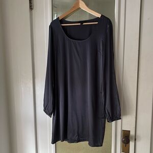 Vintage Y2K Express Gun Metal Gray Silk Long Sleeve Mini Dress